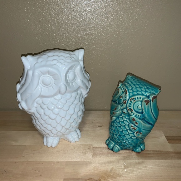 Apropos Other - 2 Piece Lot White Teal Ceramic Home Decor Owls